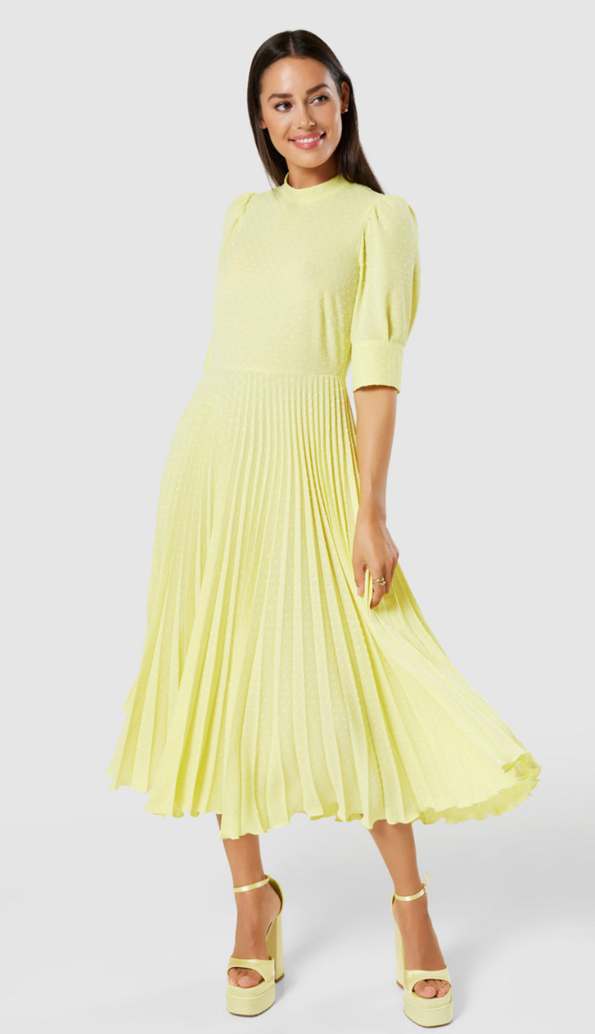 CLOSET Lemon Pleated Dress