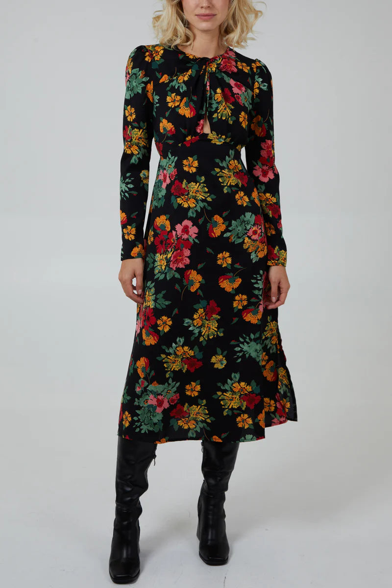 Floral Twist Fit & Flare Midi Dress