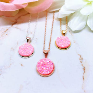 Bubblegum Pink Druzy Pendant Necklace