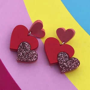 Trio of Hearts Acrylic Earrings