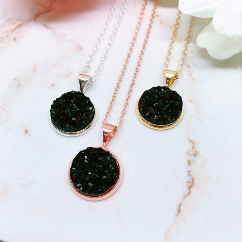 Black Druzy Pendant Necklace