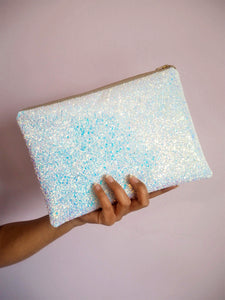 White Iridescent Glitter Evening Bag