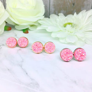 Bubblegum Pink Druzy Stud Earrings
